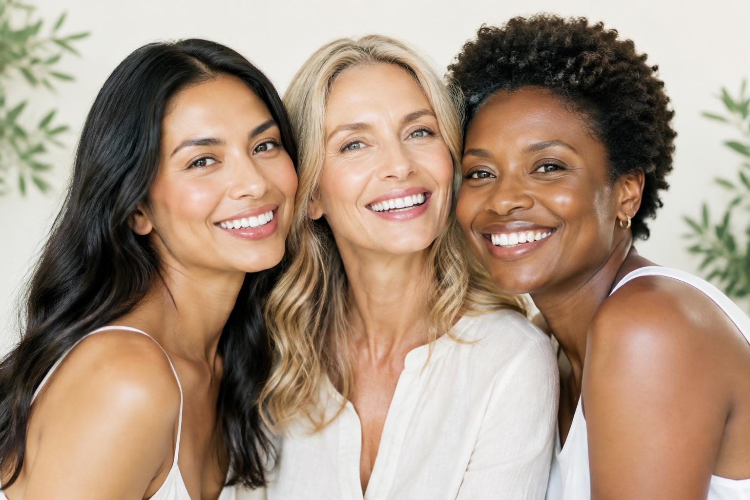 Mulheres de diferentes idades e origens com pele radiante